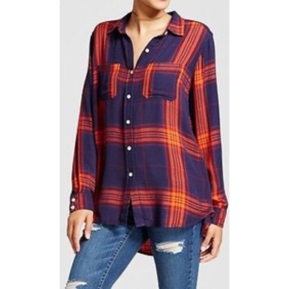 Mossimo Plaid Boyfriend Fit Button Down